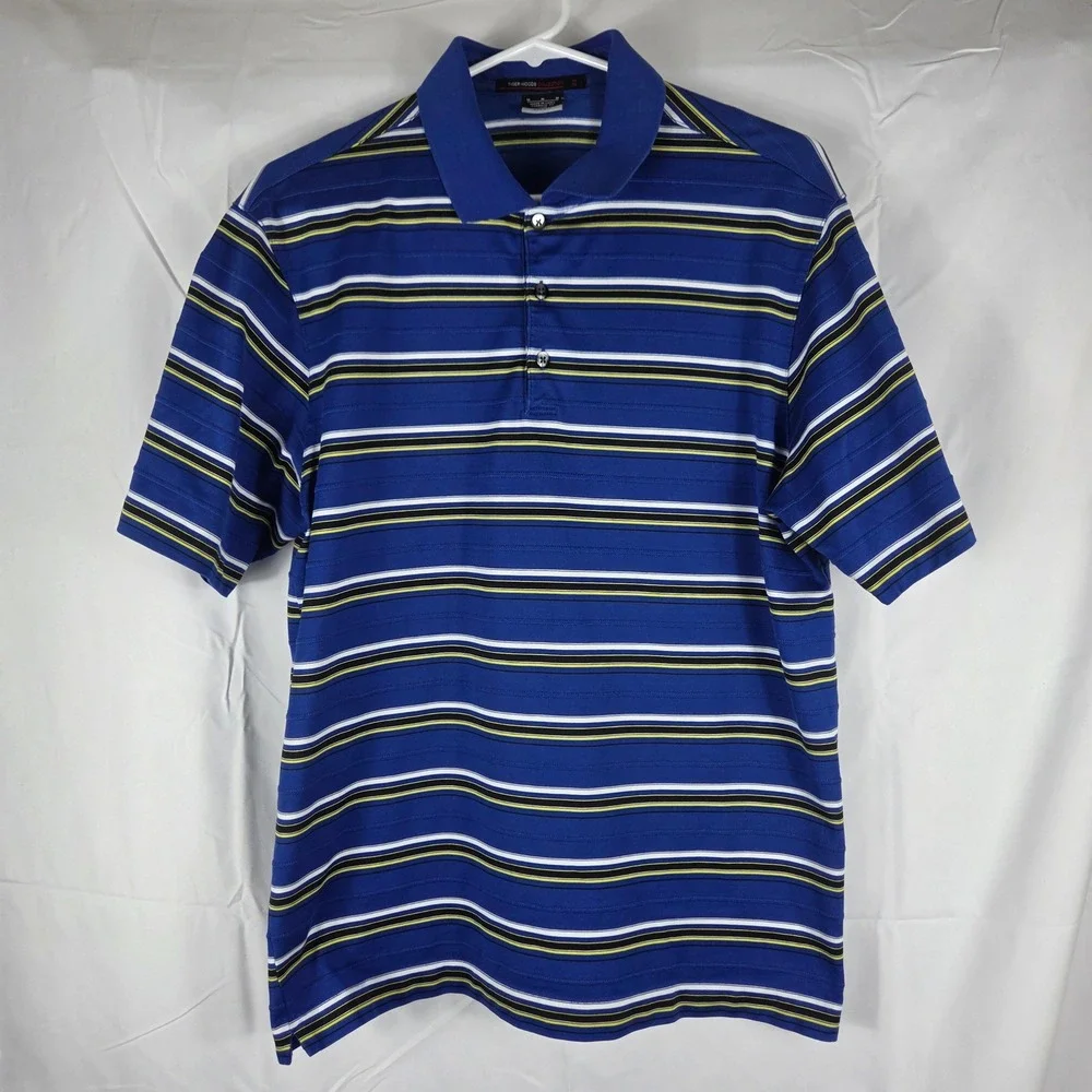 Nike Tiger Woods Collection Mens Blue Striped Golf Polo Shirt M 416671-437